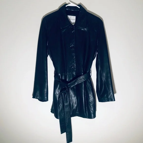 ANDREW MARC BLACK LEATHER COAT